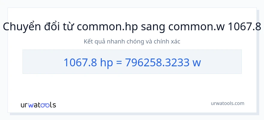 Chuyển đổi 1067.8 mã lực sang watt