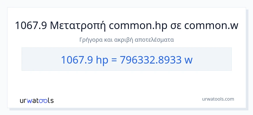 Μετατροπή 1067.9 ιπποδύναμη σε βατ