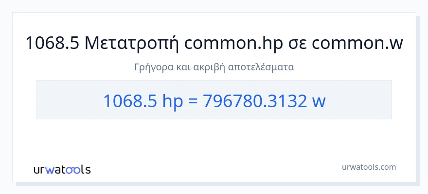 Μετατροπή 1068.5 ιπποδύναμη σε βατ