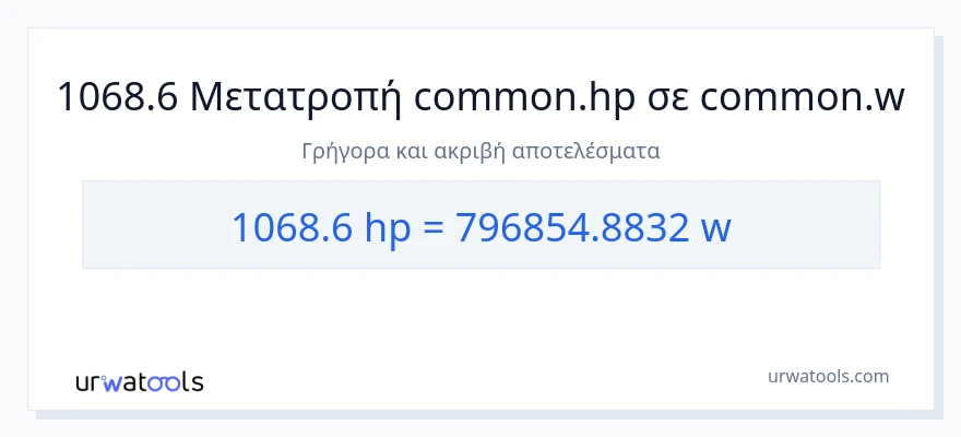 Μετατροπή 1068.6 ιπποδύναμη σε βατ