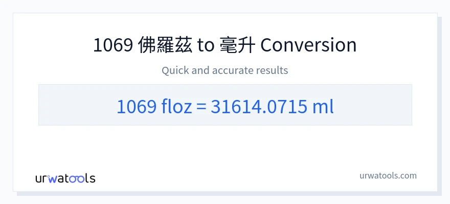 1069 液體盎司 到 毫升 轉換