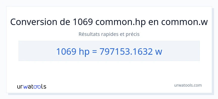 Conversion 1069 chevaux-vapeur vers watts
