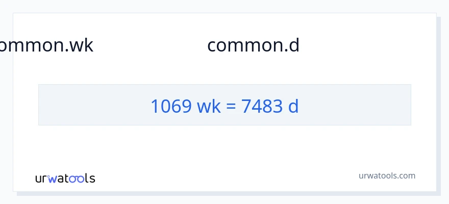 1069 ആഴ്ചകൾ ൽ നിന്ന് ദിവസങ്ങളിൽ ലേക്ക് പരിവർത്തനം
