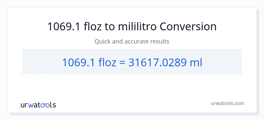 1069.1 mga onsa ng likido patungong mga mililitro na conversion