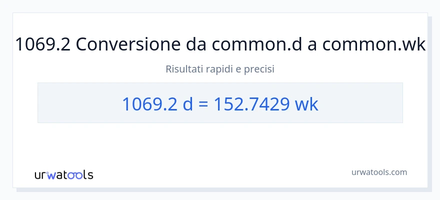 Conversione da 1069.2 Giorni a settimane