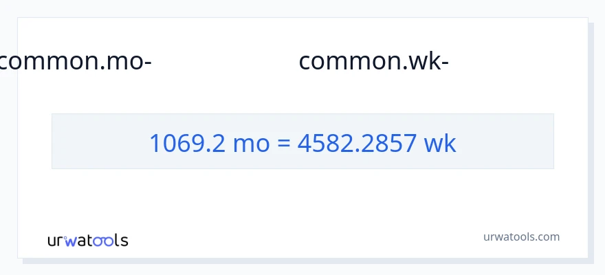 1069.2 മാസങ്ങൾ ൽ നിന്ന് ആഴ്ചകൾ ലേക്ക് പരിവർത്തനം