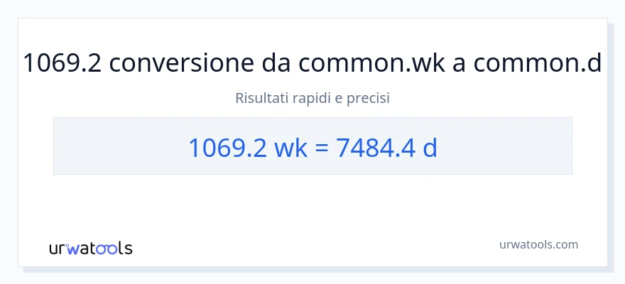 Conversione da 1069.2 settimane a Giorni