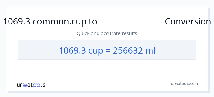 1069.3 കപ്പുകൾ ൽ നിന്ന് മില്ലിലിറ്റർ ലേക്ക് പരിവർത്തനം