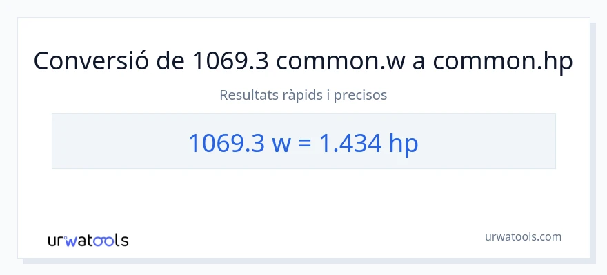 Conversió de 1069.3 watts a cavalls de força