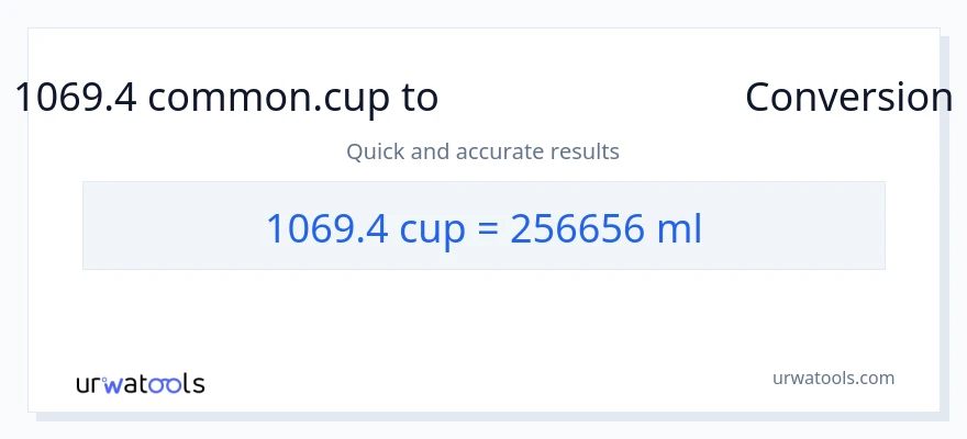1069.4 കപ്പുകൾ ൽ നിന്ന് മില്ലിലിറ്റർ ലേക്ക് പരിവർത്തനം