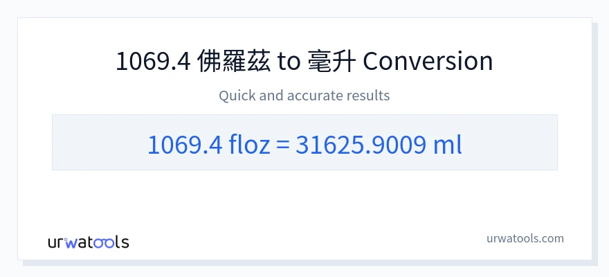 1069.4 液體盎司 到 毫升 轉換