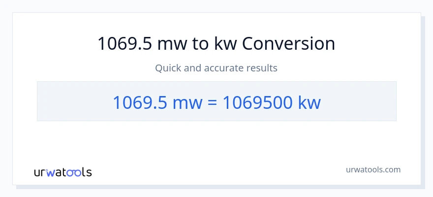 1069.5 mga megawatt patungong kilowatts na conversion