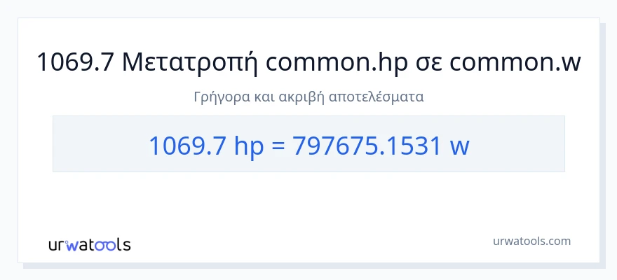 Μετατροπή 1069.7 ιπποδύναμη σε βατ