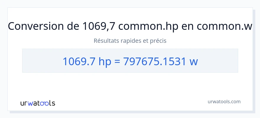 Conversion 1069.7 chevaux-vapeur vers watts