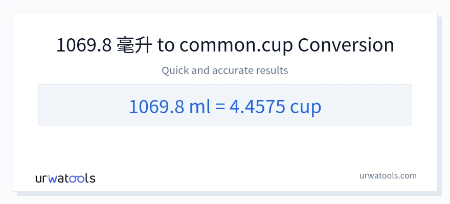 1069.8 毫升 到 杯子 轉換