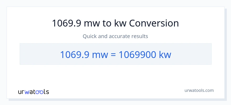 1069.9 mga megawatt patungong kilowatts na conversion