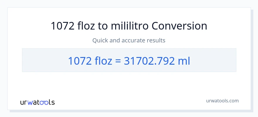 1072 mga onsa ng likido patungong mga mililitro na conversion