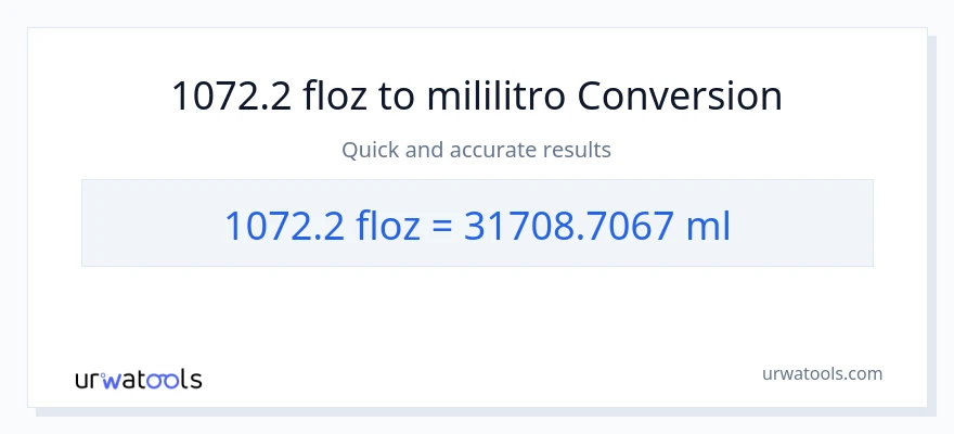 1072.2 mga onsa ng likido patungong mga mililitro na conversion