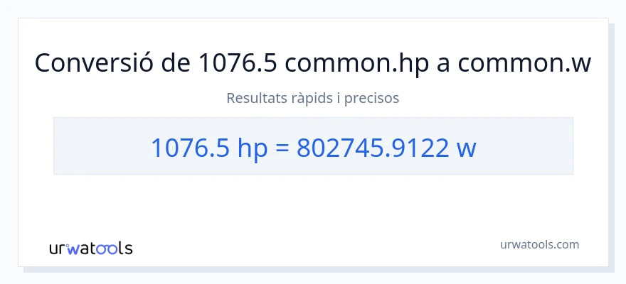 Conversió de 1076.5 cavalls de força a watts