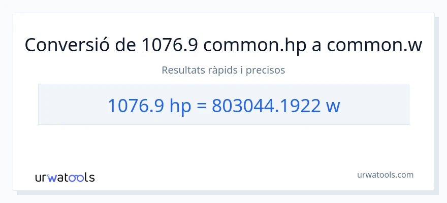 Conversió de 1076.9 cavalls de força a watts