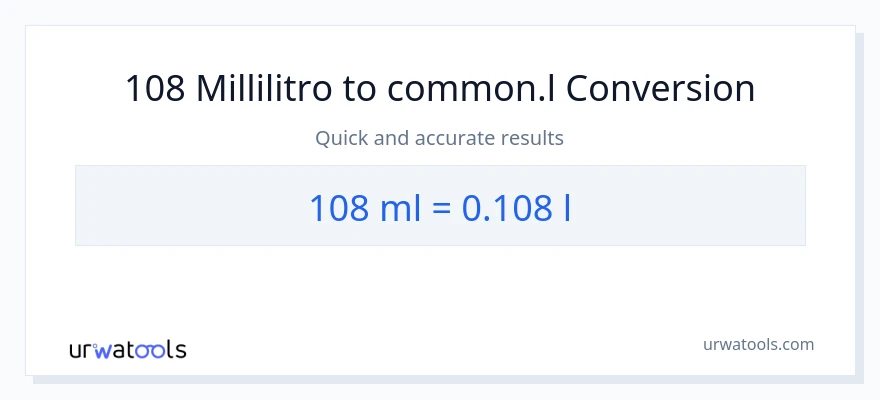 Conversione da 108 millilitri a Liters