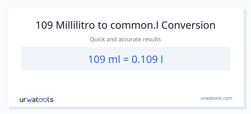 Conversione da 109 millilitri a Liters