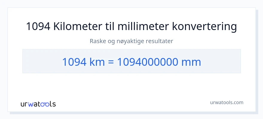 1094 kilometer til millimeter konvertering