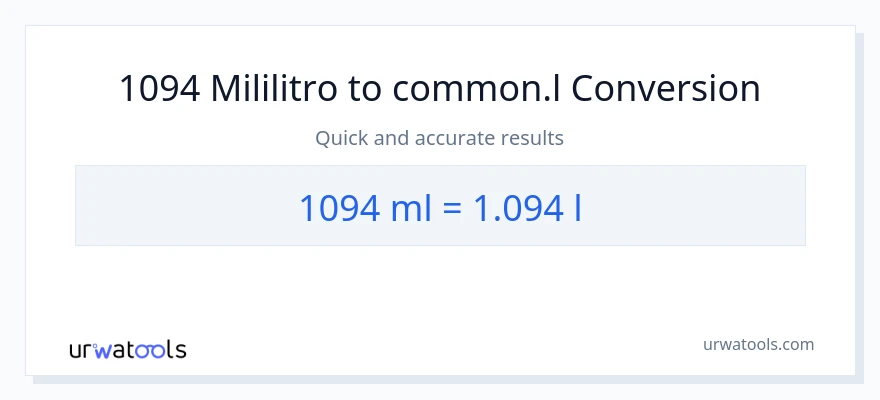1094 mga mililitro patungong Liters na conversion