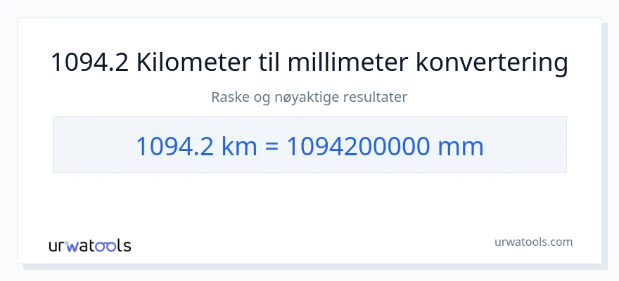 1094.2 kilometer til millimeter konvertering