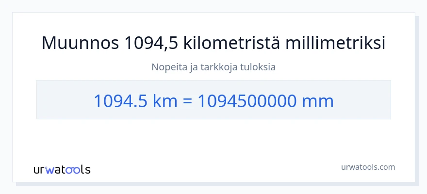 1094.5 kilometrejä - millimetrit muunnos