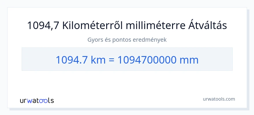 1094.7 kilométer - milliméter konverzió