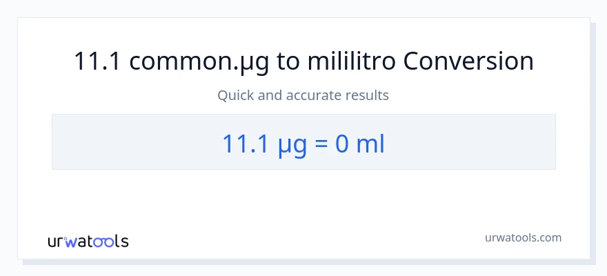 11.1 mga mikrogramo patungong mga mililitro na conversion