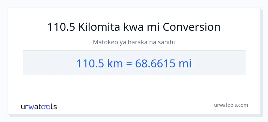 Ubadilishaji wa 110.5 kilomita hadi maili