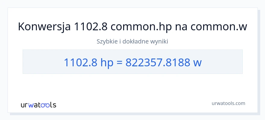 Konwersja 1102.8 moc w koniach mechanicznych do watów