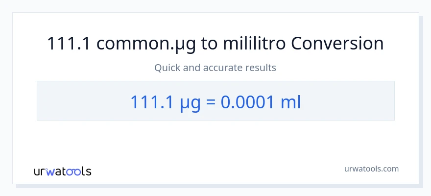 111.1 mga mikrogramo patungong mga mililitro na conversion