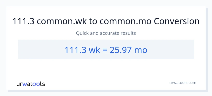 111.3 Mga Linggo patungong Mga Buwan na conversion