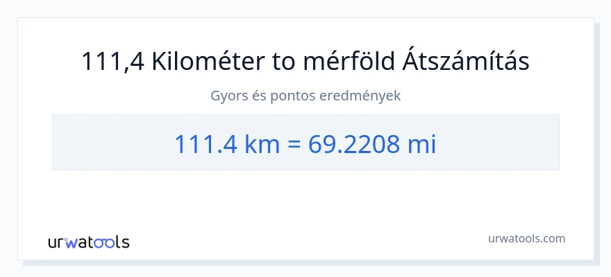 111.4 kilométer - mérföld konverzió
