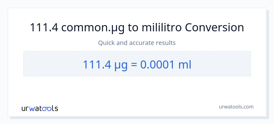 111.4 mga mikrogramo patungong mga mililitro na conversion