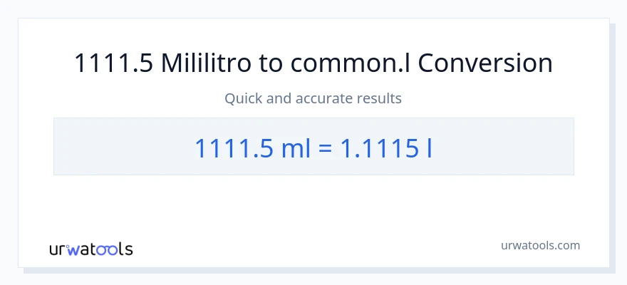 1111.5 mga mililitro patungong Liters na conversion