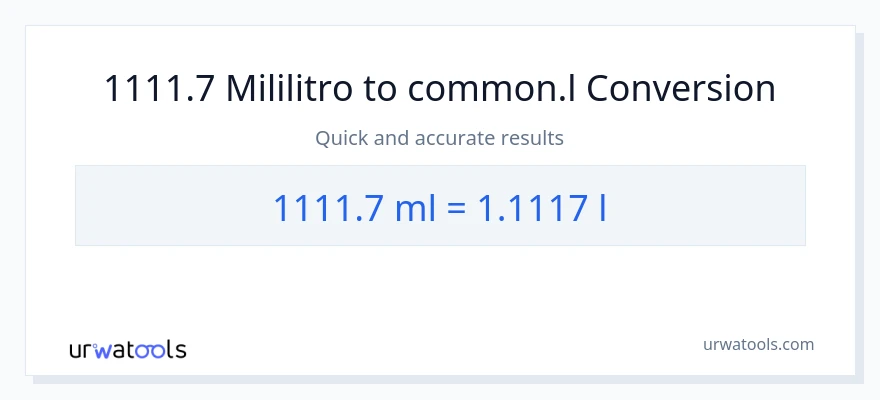 1111.7 mga mililitro patungong Liters na conversion