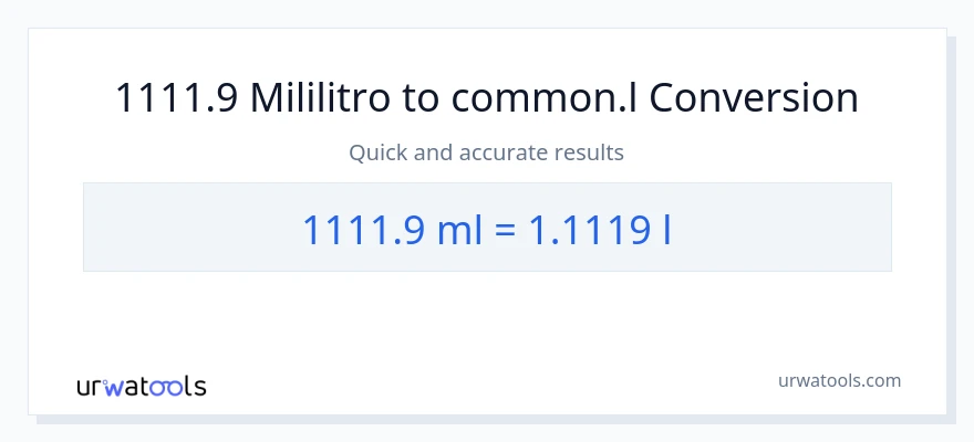 1111.9 mga mililitro patungong Liters na conversion
