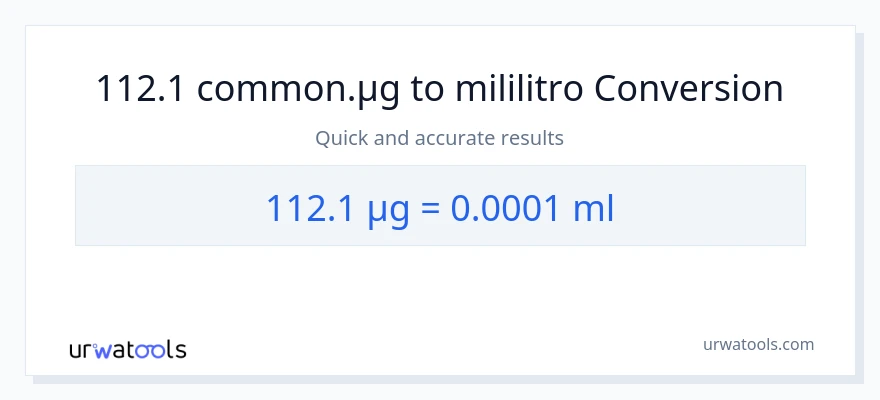 112.1 mga mikrogramo patungong mga mililitro na conversion