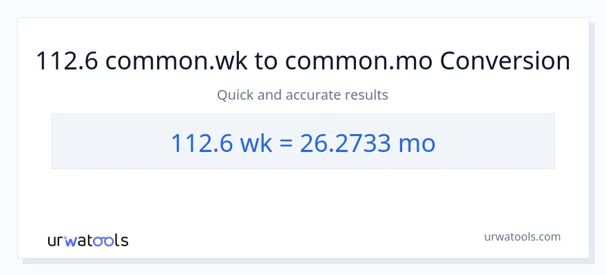 112.6 ആഴ്ചകൾ ൽ നിന്ന് മാസങ്ങൾ ലേക്ക് പരിവർത്തനം