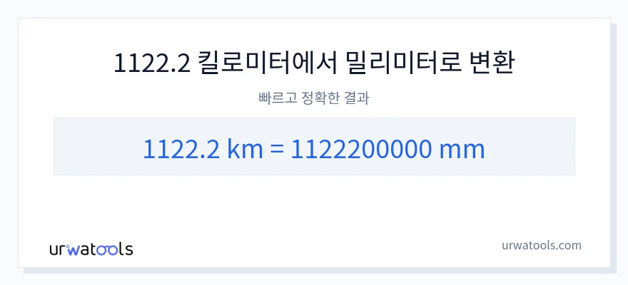 1122.2 킬로미터에서 밀리미터으로의 변환
