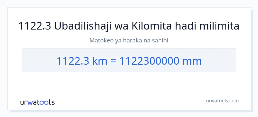 Ubadilishaji wa 1122.3 kilomita hadi milimita