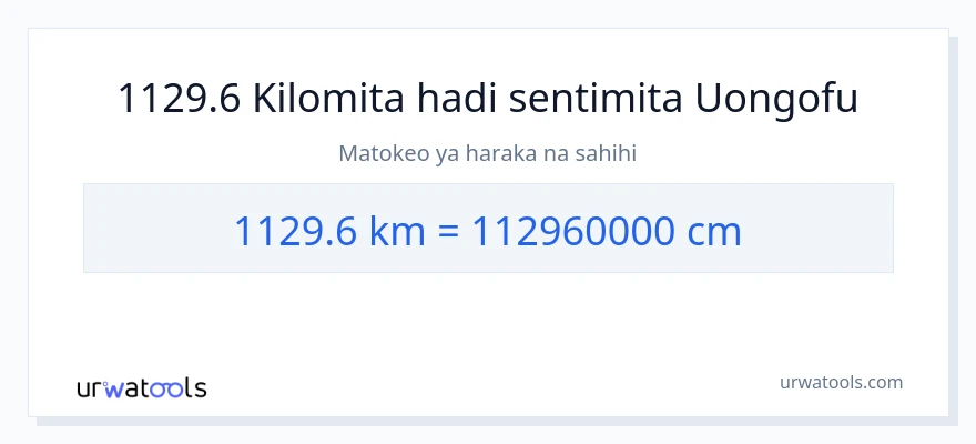Ubadilishaji wa 1129.6 kilomita hadi Sentimita
