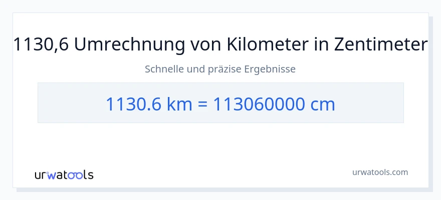 1130.6 Kilometer zu Zentimeter Umwandlung