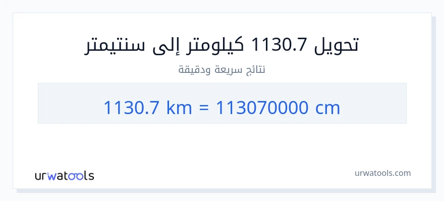 التحويل من 1130.7 كيلومترات إلى سنتيمترات