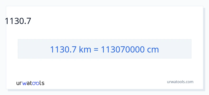 1130.7 ಕಿಲೋಮೀಟರ್‌ಗಳು ರಿಂದ ಸೆಂಟಿಮೀಟರ್‌ಗಳು ಪರಿವರ್ತನೆ