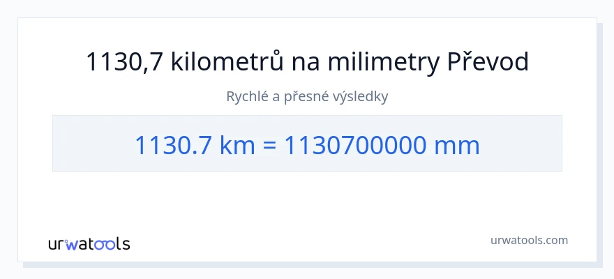 Konverze z kilometry na milimetry: 1130.7